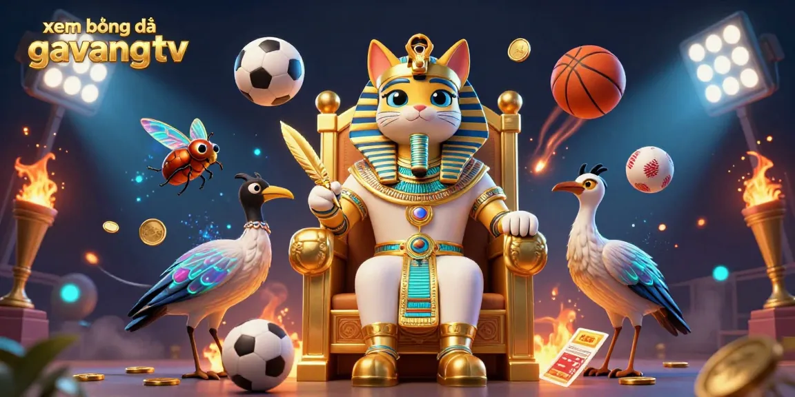 Experience xem bóng đá gavangtv with vibrant 3D illustration of football excitement, trophies, and dynamic betting elements.