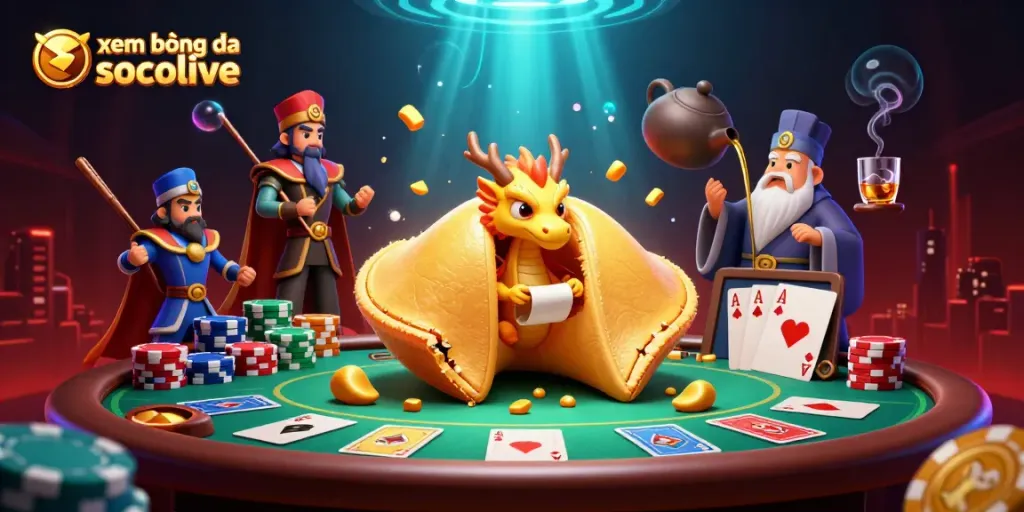 Experience xem bóng đá socolive in a vibrant 3D illustration packed with gambling elements.