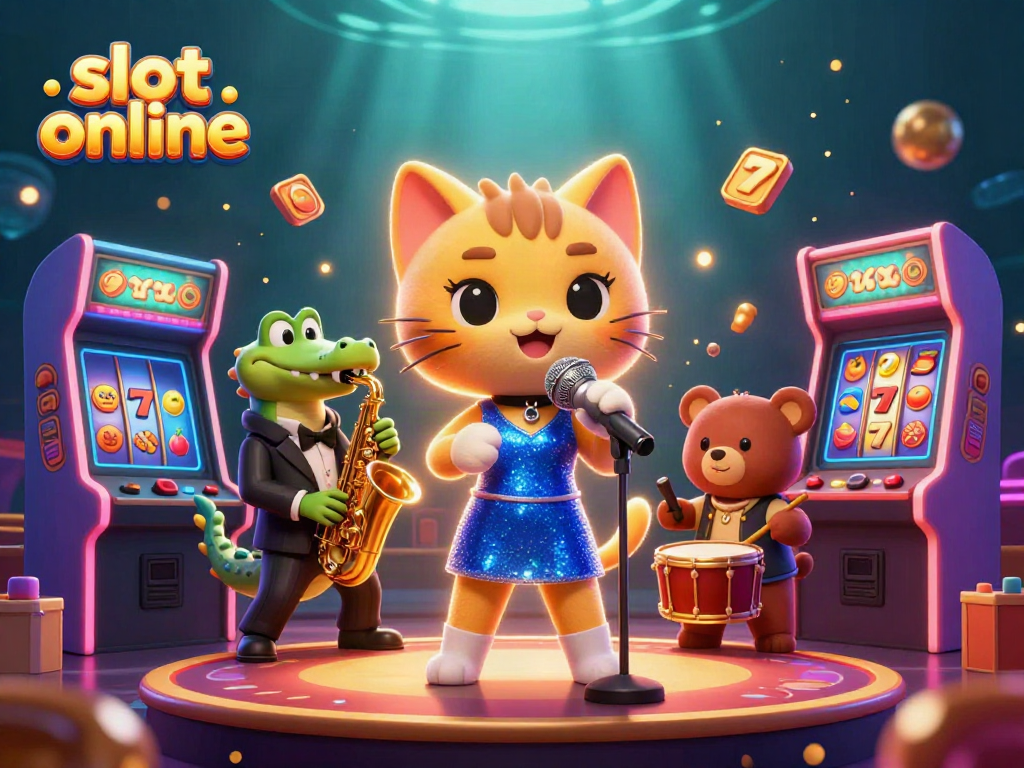 Engage with thrilling slot online games in this colorful casino scene featuring vibrant characters.