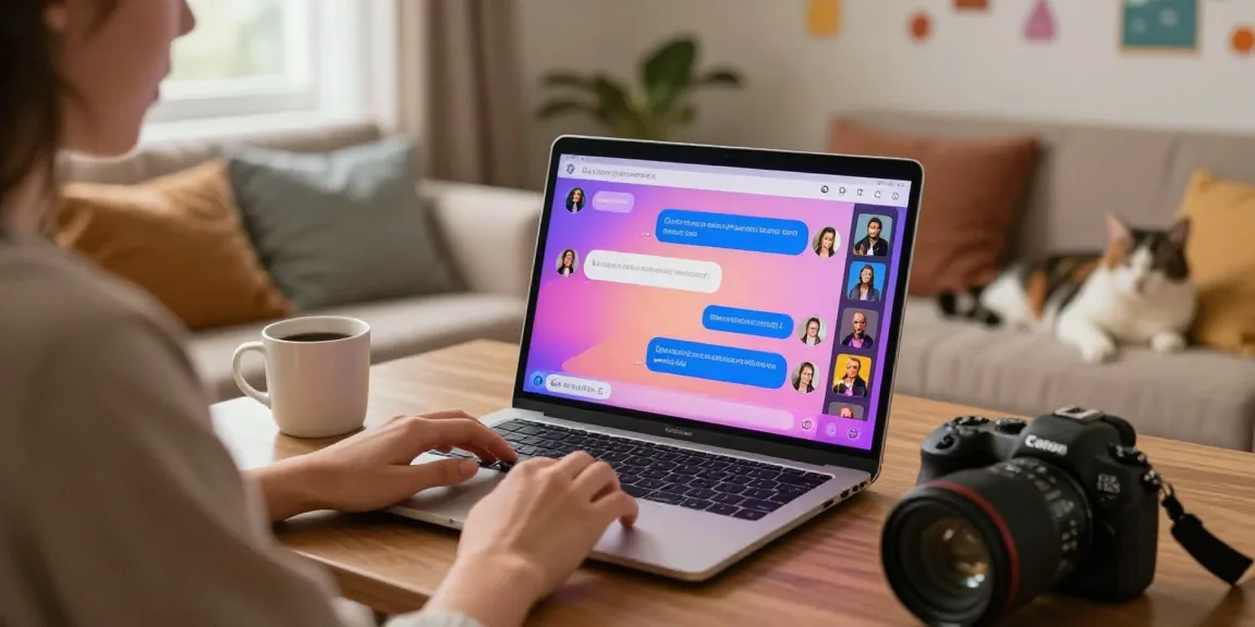 A person enjoying Crushon AI interactions with a vibrant chatbot interface in a cozy home setting.